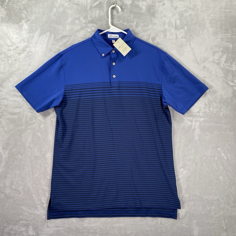 Peter Millar Shirt Mens Medium Polo Crown Sport Performance Golf Striped NWT